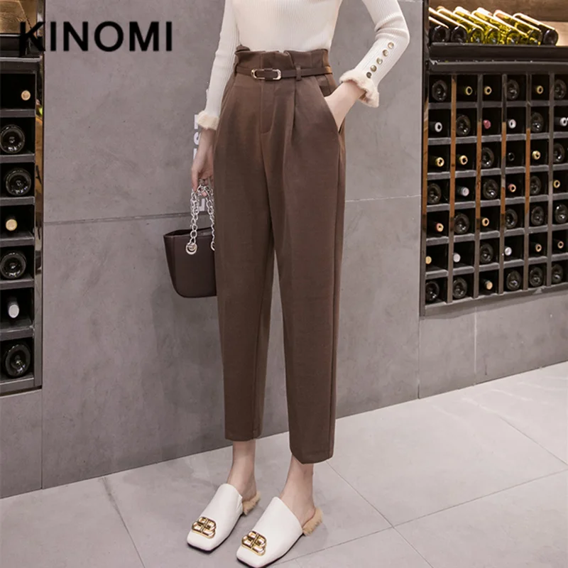 Женские шерстяные шаровары REALEFT повседневные брюки с высокой талией винтажные