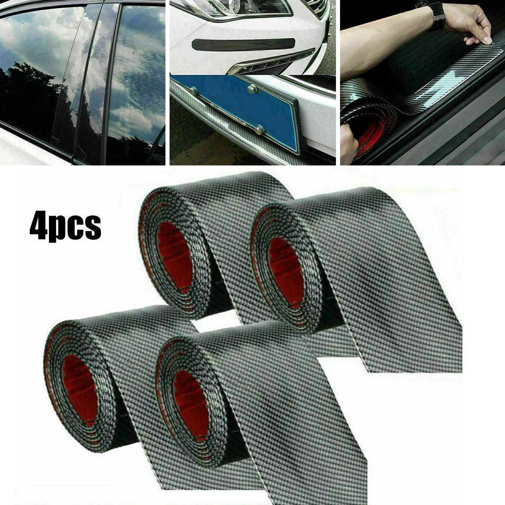 

4PCS 1M 3cm Universal Car Scuff Plate Door Sill Cover Panel Step Guard Protector Carbon Fiber Pattern Strip Door Sill Protector