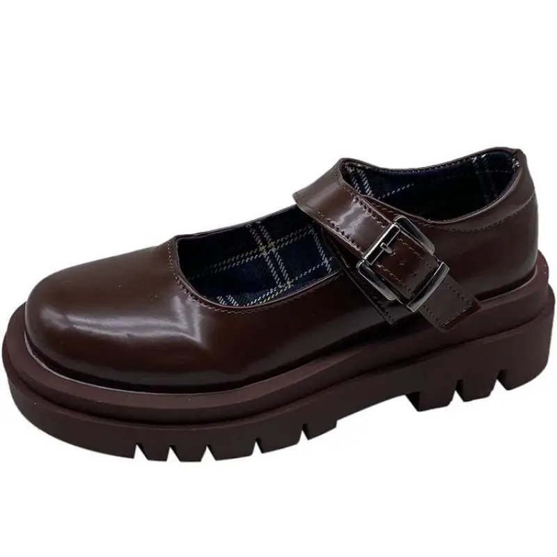 

2021 Spring Mary Janes Women Shoes Round Toe Shallow Lady Boats Shoes Flat Platform Vintage Buckle Leather Flats Single Shoes