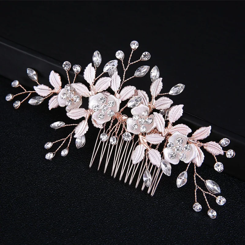

Leaves Hair Comb Bride Rose Gold Flower Crystal Wedding Hair Comb Bridal Headdress Hair Accessories Wedding Hair Accessories
