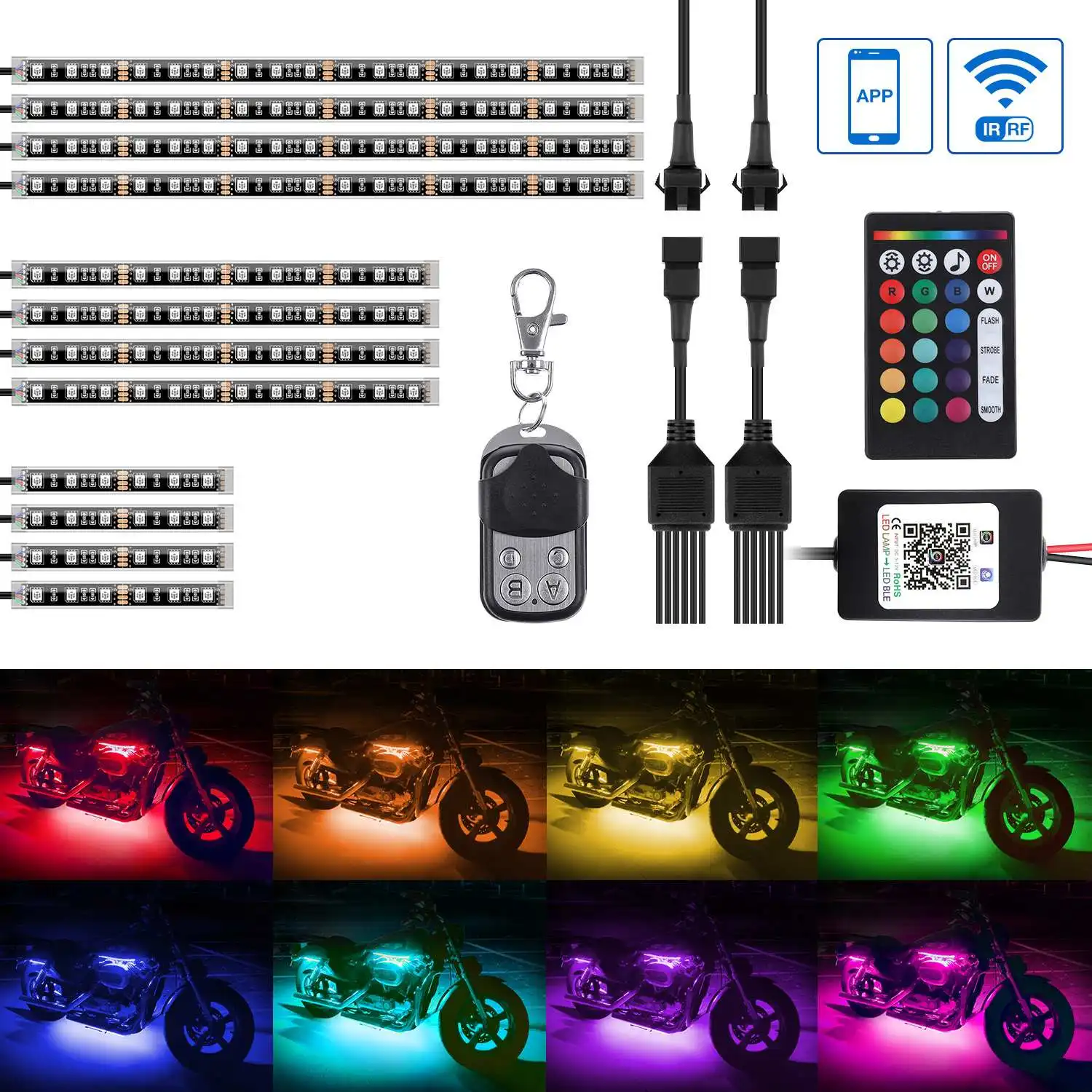 

Светодиодные RGB-ленты для мотоцикла, 12 шт., 18 цветов