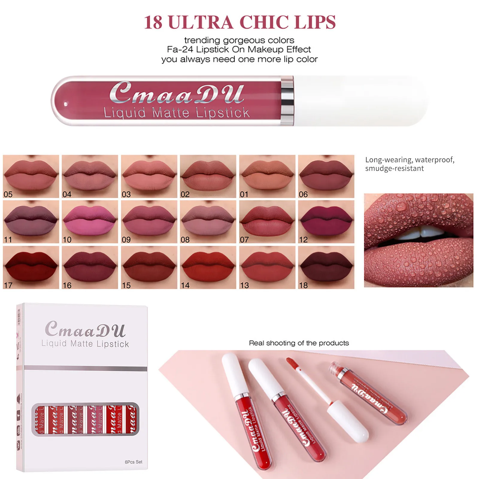 

HAICAR Lipstick 6 Color liquid lipstick Matte lipstick for lips korean Lip Gloss Set Matte Waterproof Long-lasting Lipstick set