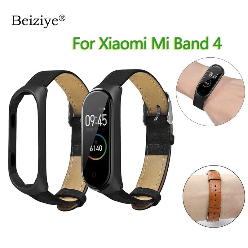 Ремешок из натуральной кожи для Xiaomi Mi Band 4 браслет с металлической пряжкой