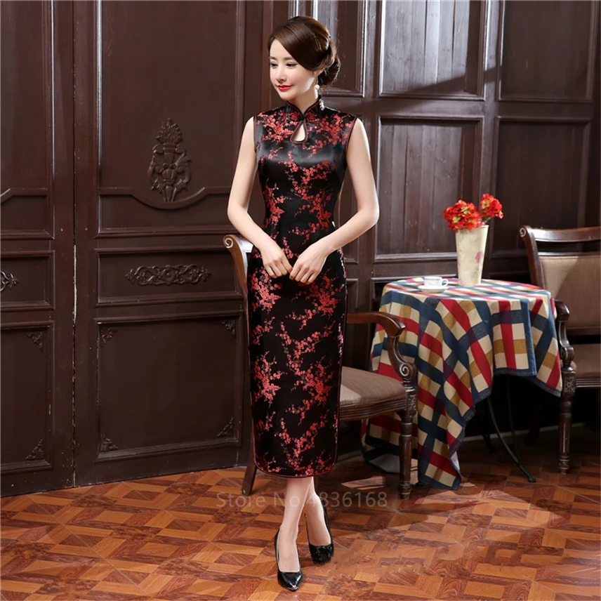 

10Color Satin Dress Cheongsam Traditional Chinese Style Qipao for Women New Year Vintage Clothing Stage Performance Costumes