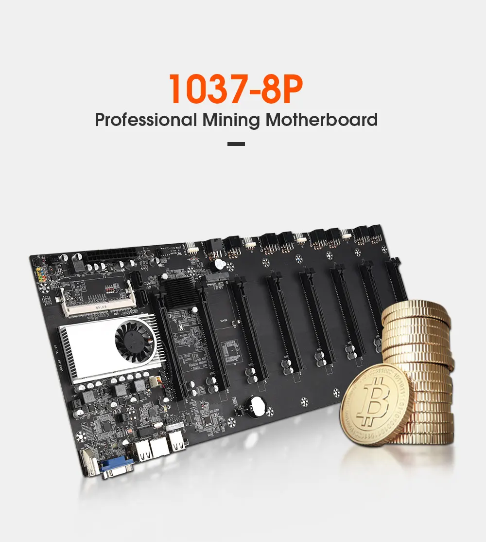 

BTC-37 Miner Motherboard CPU Set 8 Video Card Slot DDR3 Memory Integrated VGA Interface Low Power Consumption