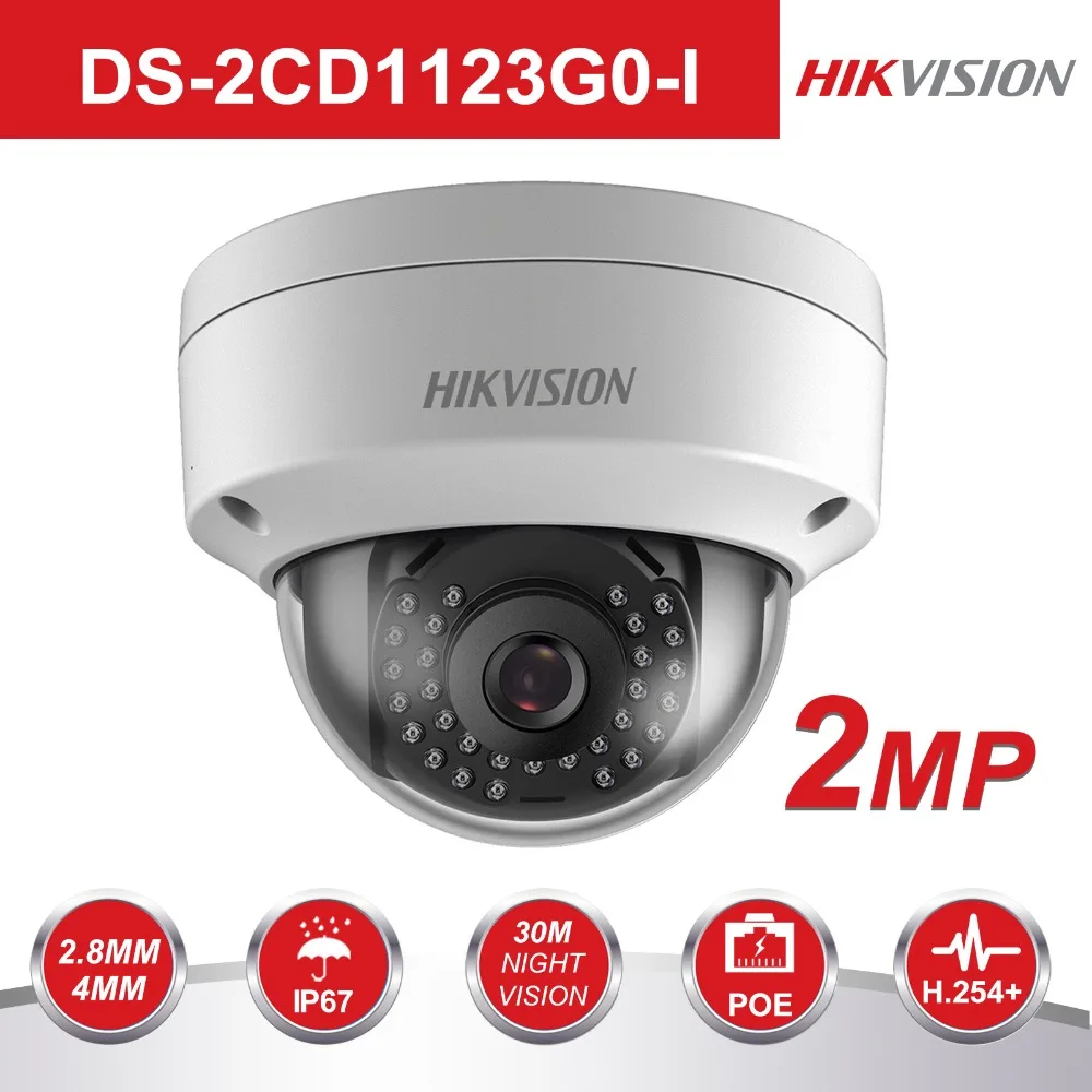 Оригинальная Hikvision 1080P ip-камера безопасности POE DS-2CD1123G0-I 2MP CMOS купольная камера для улицы с DWDR IP 67 без слота для sd-карты