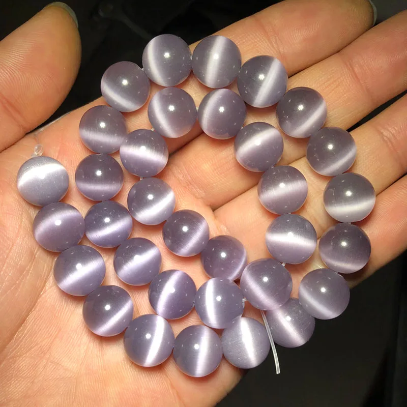

YHBZRET Light Viole Cat Eye Opal Stone glass Spacers charm Loose beads for Jewelry making bracelets DIY 15"Strand 4/6/8/10/12mm
