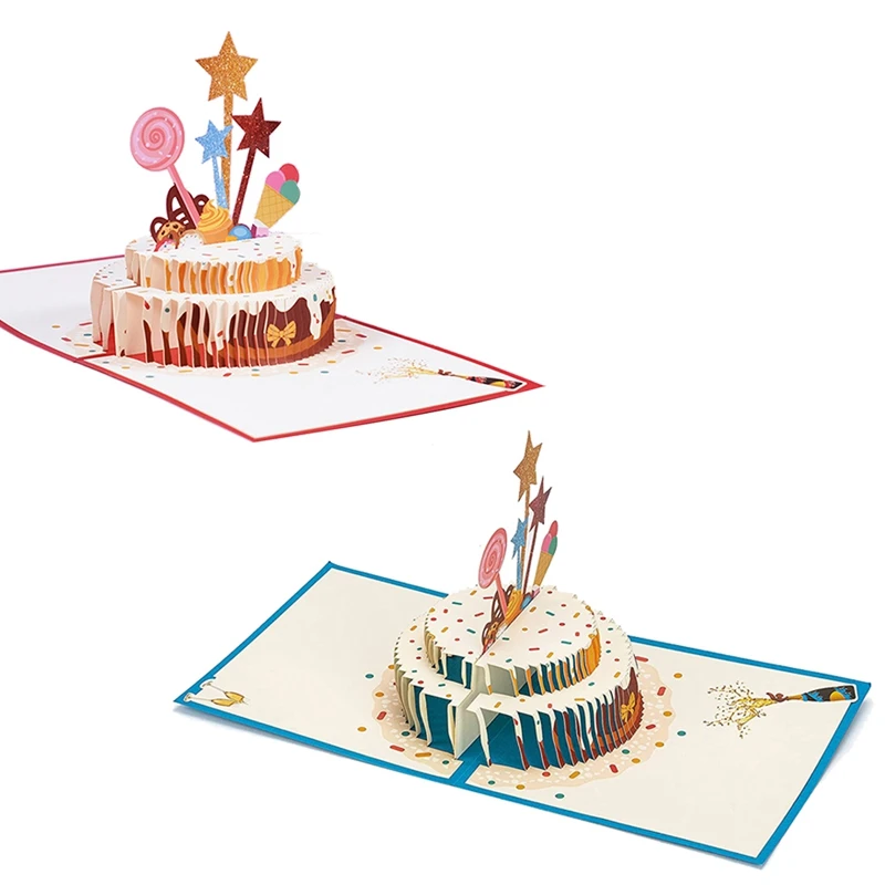 

Трехмерная открытка на день рождения с двухслойным дизайном торта, семейный день рождения, для друзей, детей, женщин