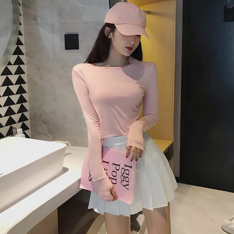

2021 Jeans for Autumn New Slim-Fit Slimming Korean-Style Long-Sleeved Bottoming Shirt Cropped Sun Protection T-shirt Top Women's