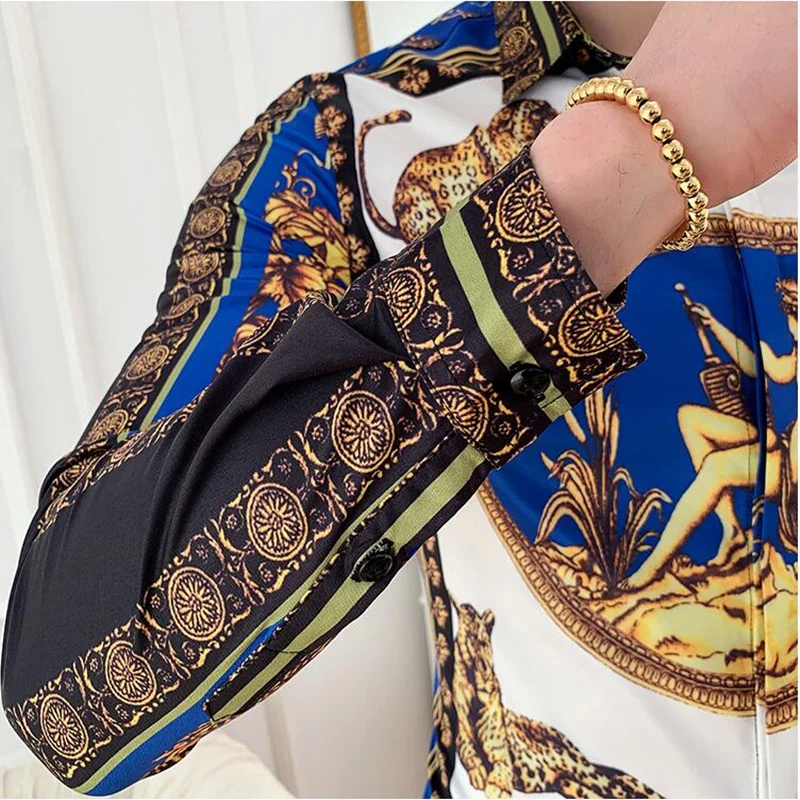 Мужская приталенная рубашка в стиле барокко вечерние Клубные рубашки панк с