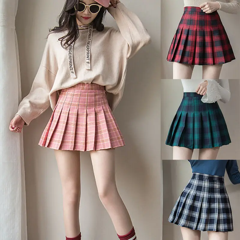 

Women kawaii High-waist Pleated Zip Tennis Mini Skirts Chic Stitching Skater Cute Sweet Girls Dance Skirt Female Mini Skirts