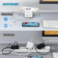 sopend sockets with usb ports powercube 1 5m extension desktop socket power strip eu plug with type c ports 15w wireless charger