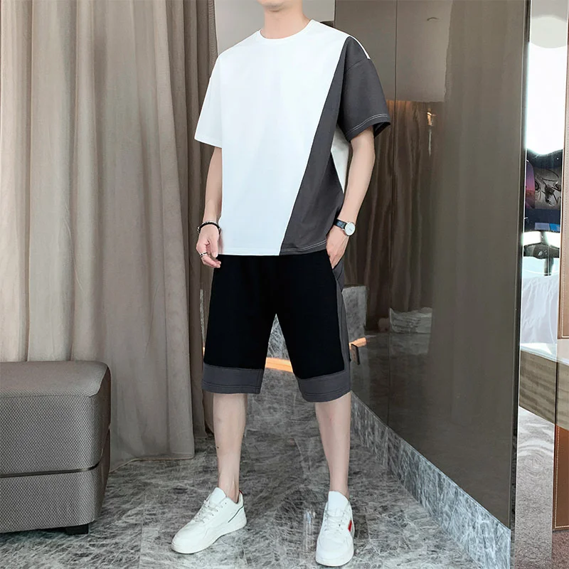 

Men's short-sleeved shorts suit O-neck 2021 new fashion summer mesh sportswear fitness running workout clothes leisure sports