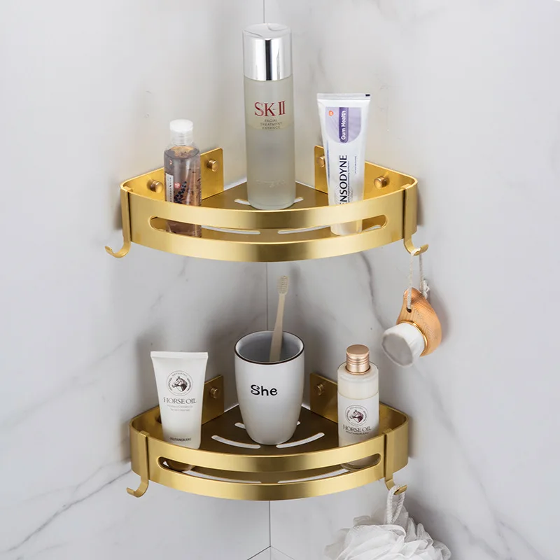 

2021Gold Bathroom Corner Basket Space Aluminum Bathroom Hardware Pendant Bathroom Corner Shelf for Bathroom Accessories