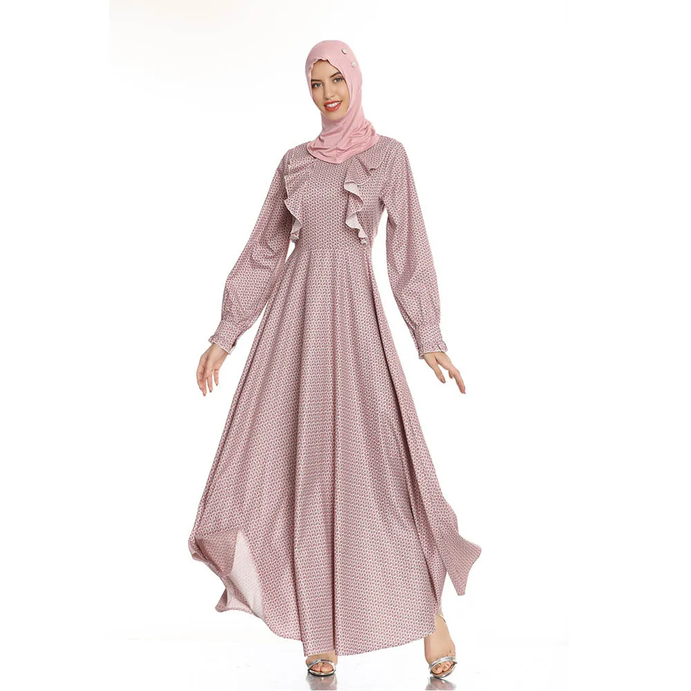 

Vintage Abaya Muslim Women Ruffles Maxi Dress Jilbab Party Gown Turkish Caftan Ramadan Cocktail Arab Robe Islamic Clothing Dubai