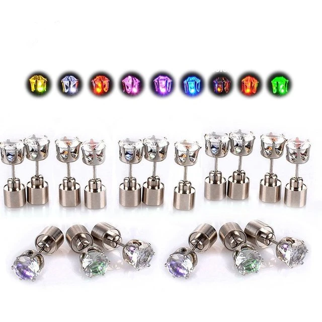 1pair Charm LED Earring Light Up Crown Glowing Crystal Ear Drop Stud Jewelry Dance Party Accessories Supplies Gift |