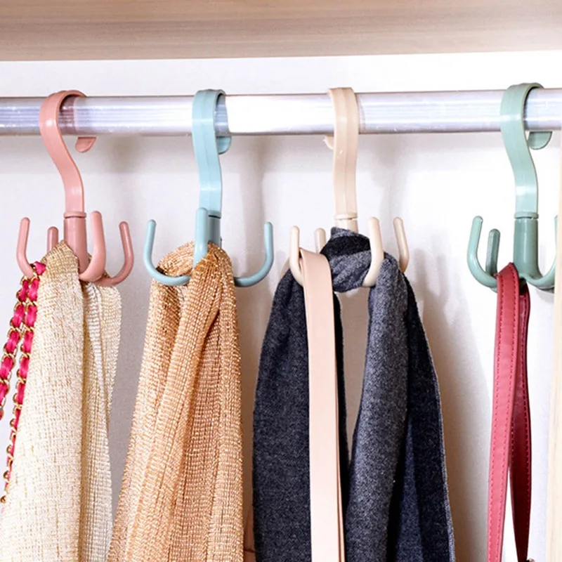 

360 градусов вращения 4 Крючки пластик Сумки из натуральной кожи одежда Галстуки сумка полка органайзер мульти-функциональные вешалки стойк...