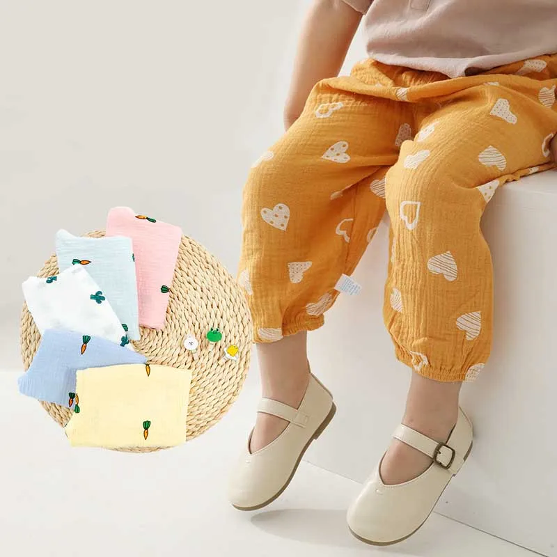 

Children's Pants For Girls Clothes Casual Boys Trousers Cotton Thin Breathable Anti-mosquito Baby Pants Cartoon 2021 Summer