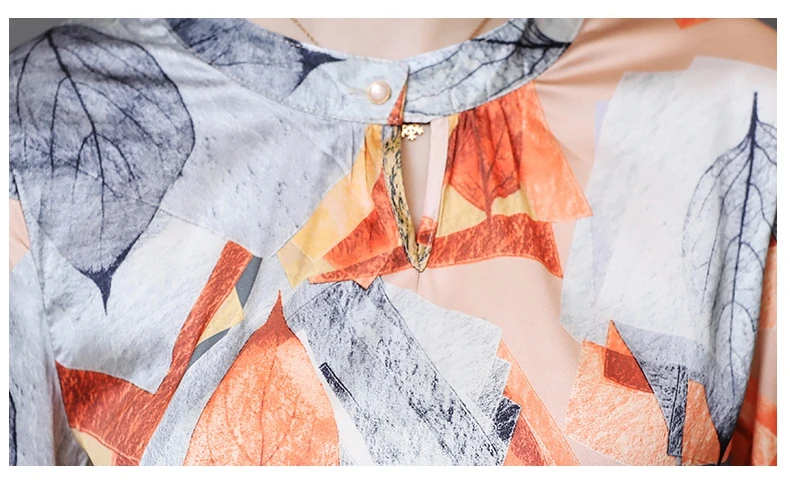 

Fashion Abstract pattern Print Blouse Women Tops Spring Autumn O-NECK Female Long-Sleeve Satin Blouses Office Lady shirts