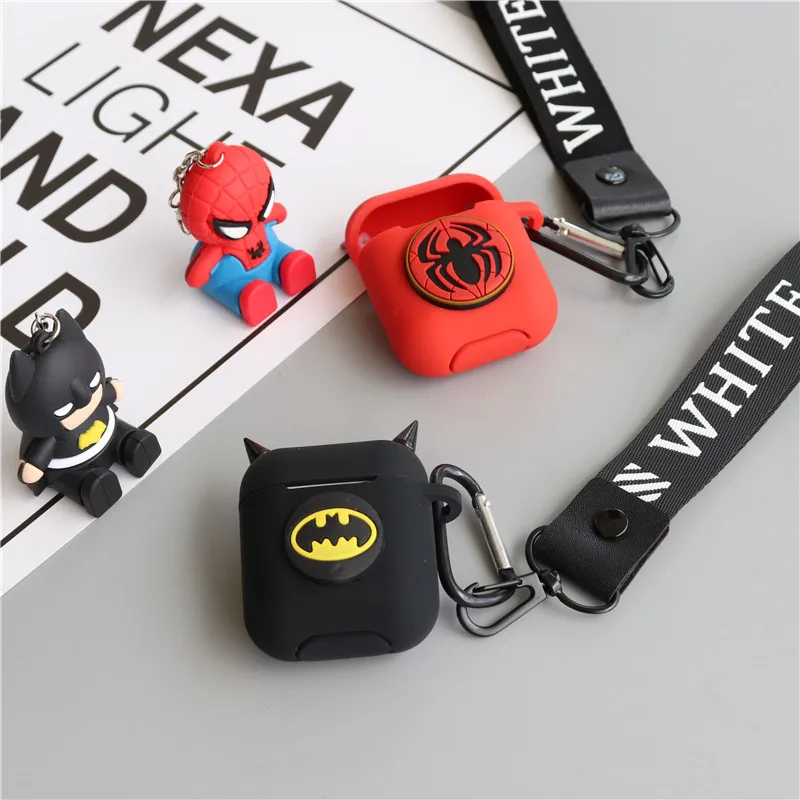 Мультфильм Superheros Bluetooth беспроводные наушники защитный чехол для Airpods Чехлы зарядная коробка с кольцом телефона ремни держатель