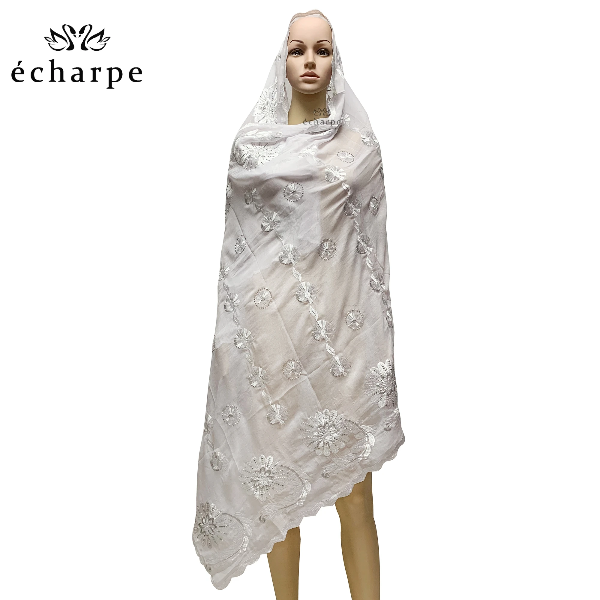 Free Shipping 2021 New African Cotton Hijab Scarf For Muslim Women African Dubai Islam Headscarf Embroidery Shawls  ED511