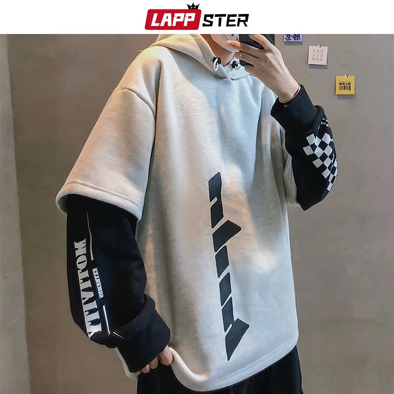 Толстовка LAPPSTER Мужская Флисовая свитшот с Японская уличная одежда пуловер в