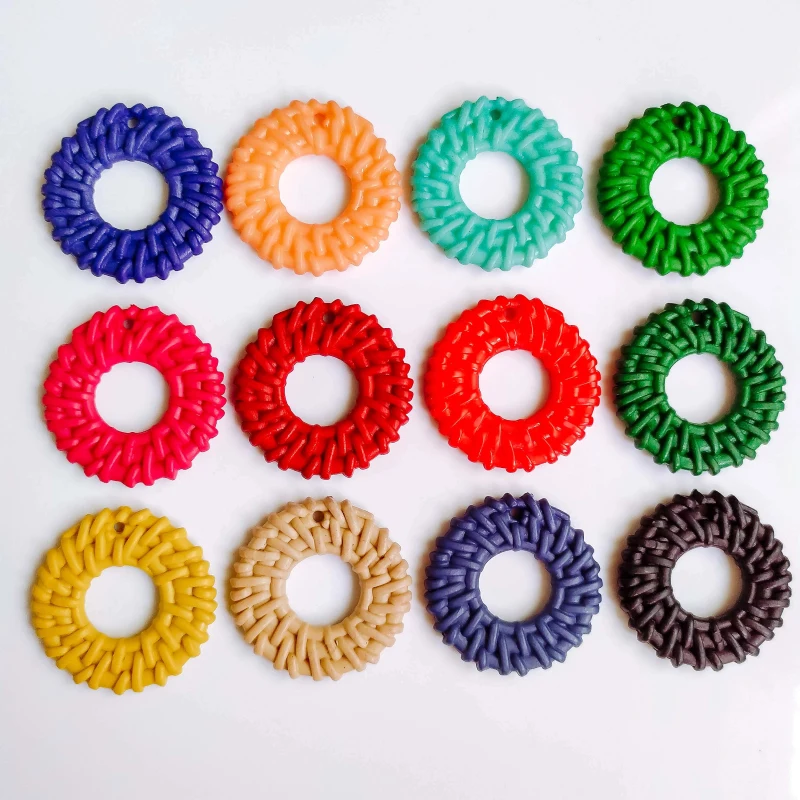 

Round Circle Acrylic Plastic Imitation Weave Pendant Accessories Eardrop Necklace Jewelry Finding Diy Material 10pcs KP2599