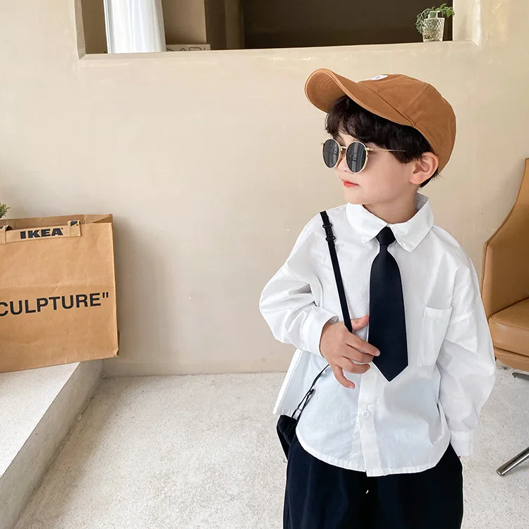 Весенне осенняя Модная белая хлопковая Базовая рубашка для мальчиков с