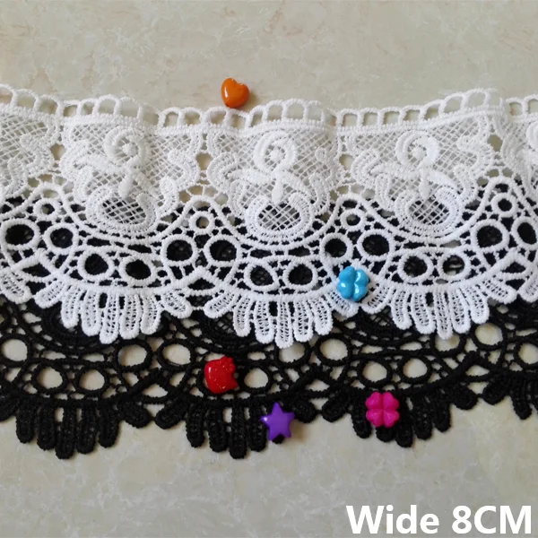 

8CM Wide White Black Cotton Embroidered Flowers Fabric Ribbon Lace Material Collar Trim Apparel Skirt Hem Fringe Sewing Decor