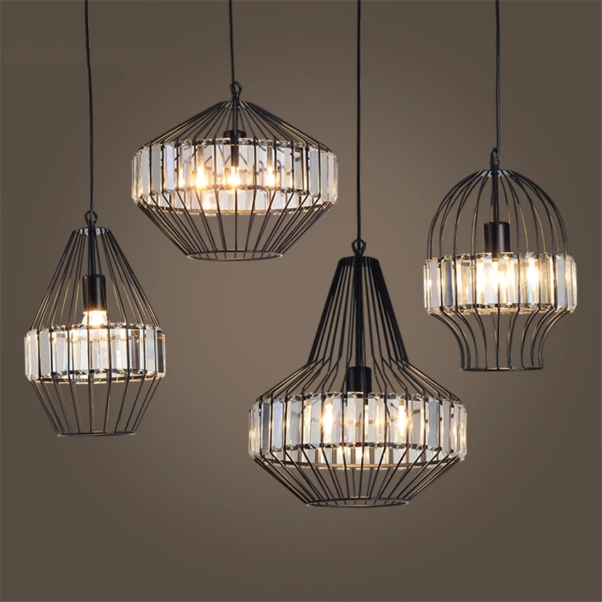 Koop Amerikaanse Vintage Vogelkooi Kristallen Ijzeren Hanglampen Voor Eetkamer Restaurant Bar Cafe Loft Lampen Woonkamer Deco Verlichting