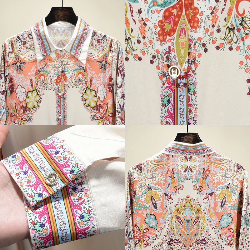

Shirt Women 2021 Spring New Arrival Vintage Print Chiffon Blouse Loose Long Sleeve Elegant Modis Tops