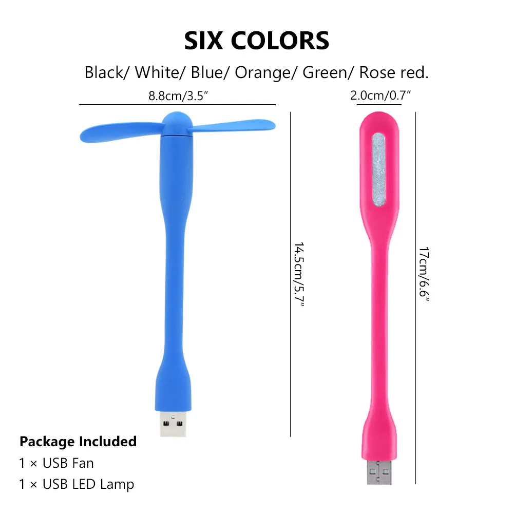 Креативный гибкий мини-вентилятор USB + светодиодная лампа портативный и