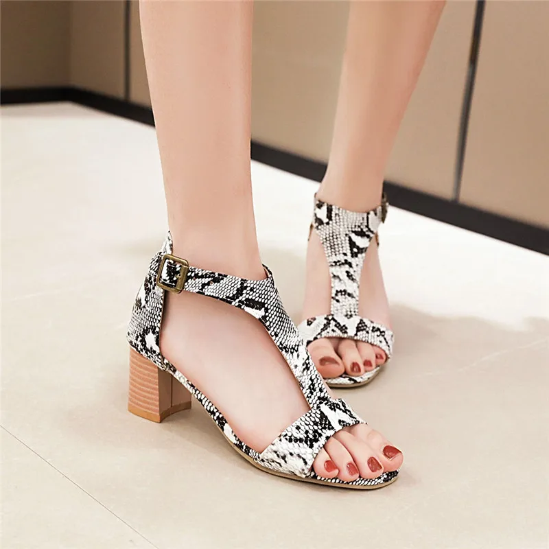 

ASUMER 2020 plus size 33-46 women sandals snake buckle summer square high heel casual shoes European Style ladies sandals