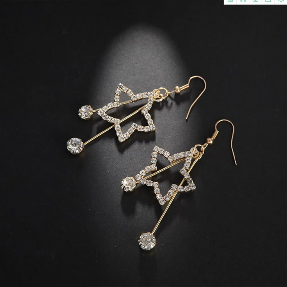 

New Fashion Wild Long For Women Korean Jewelry Five-pointed Star Design Crystal Drop Earrings