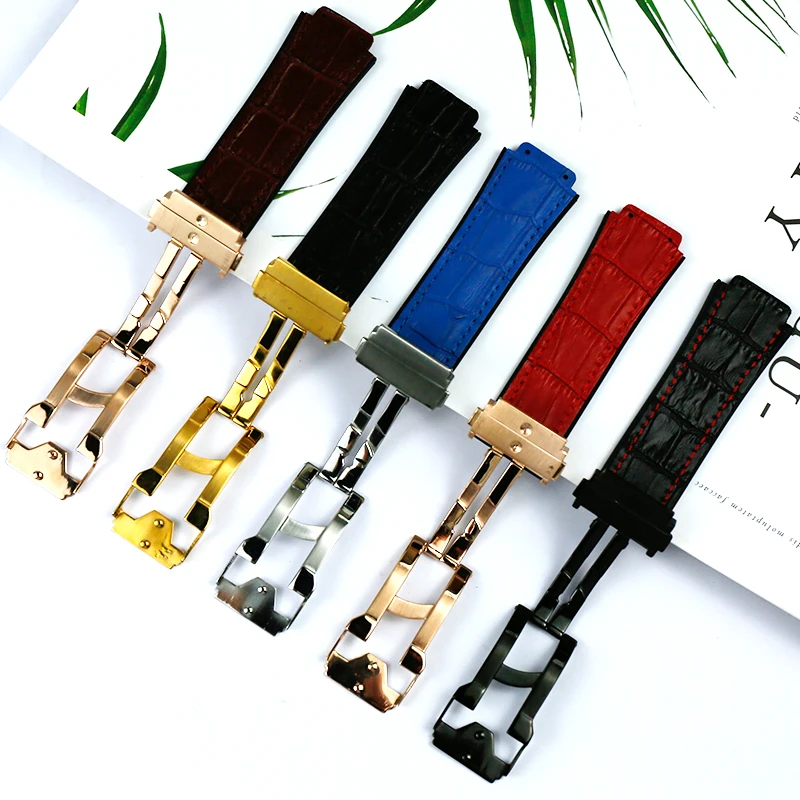 Watch accessories for Hublot leather strap 19mm x 25mm men's and women's rubber sports waterproof strap hublot folding buckle