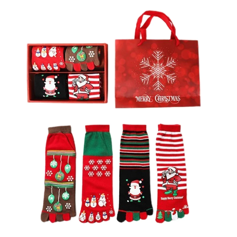 

Носки хлопковые эластичные с рисунком снеговика, Санты, 4 пары