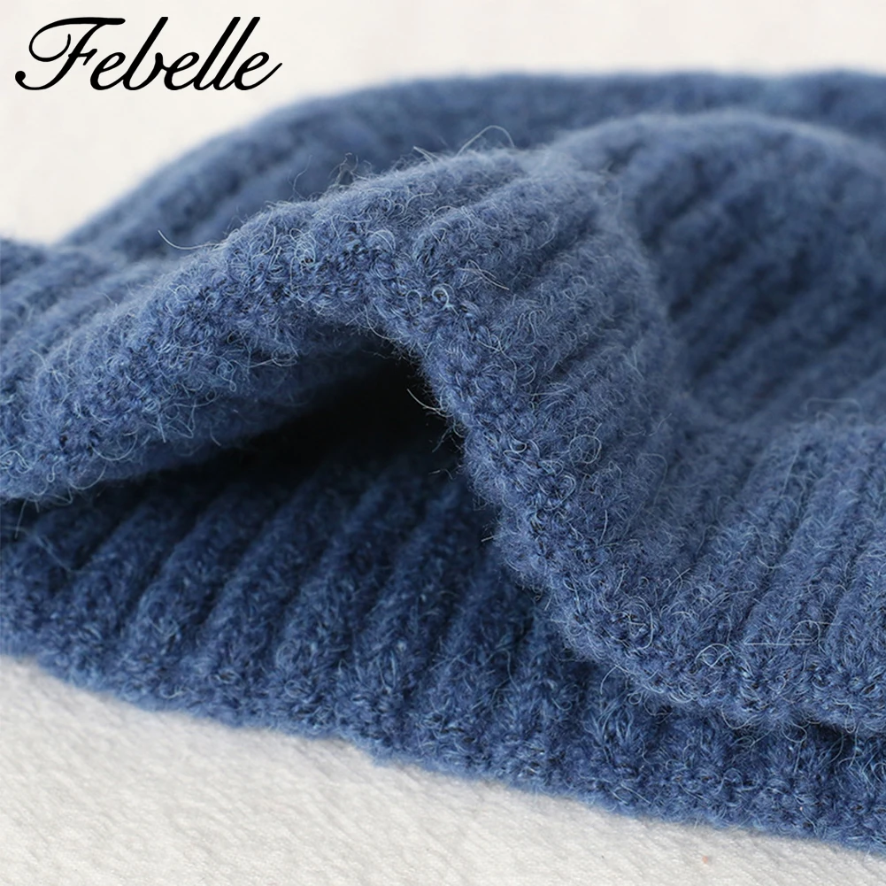 Зимняя Вязаная Шапка бини Febelle унисекс из шерсти шляпа повседневные облегающие