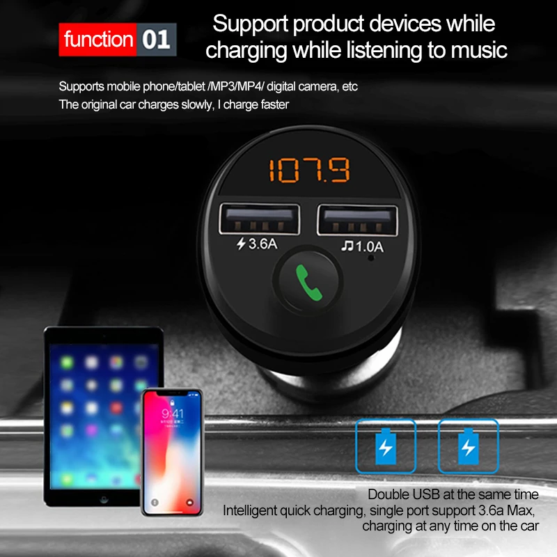 FM Transmitter Car Bluetooth 5.0 Dual USB Fast Charger Hands-Free Phone Audio Receiver Automatic MP3 Player Universal | Автомобили и