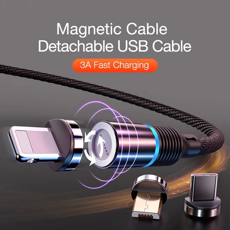 2M 3A 3 в 1 быстрый usb кабель светодиодный QC3.0 Магнитный Быстрый USB для iPhone Micro type C samsung