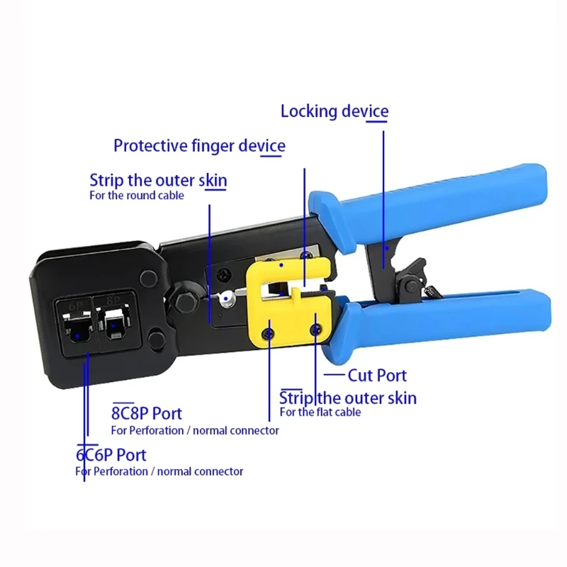 

Network Tool Cable Crimper RJ45 Crimp Tool Network Wire Cutter Cat6 Cat5 Cat5e 8P8C Modular Connectors All-in-one DIY