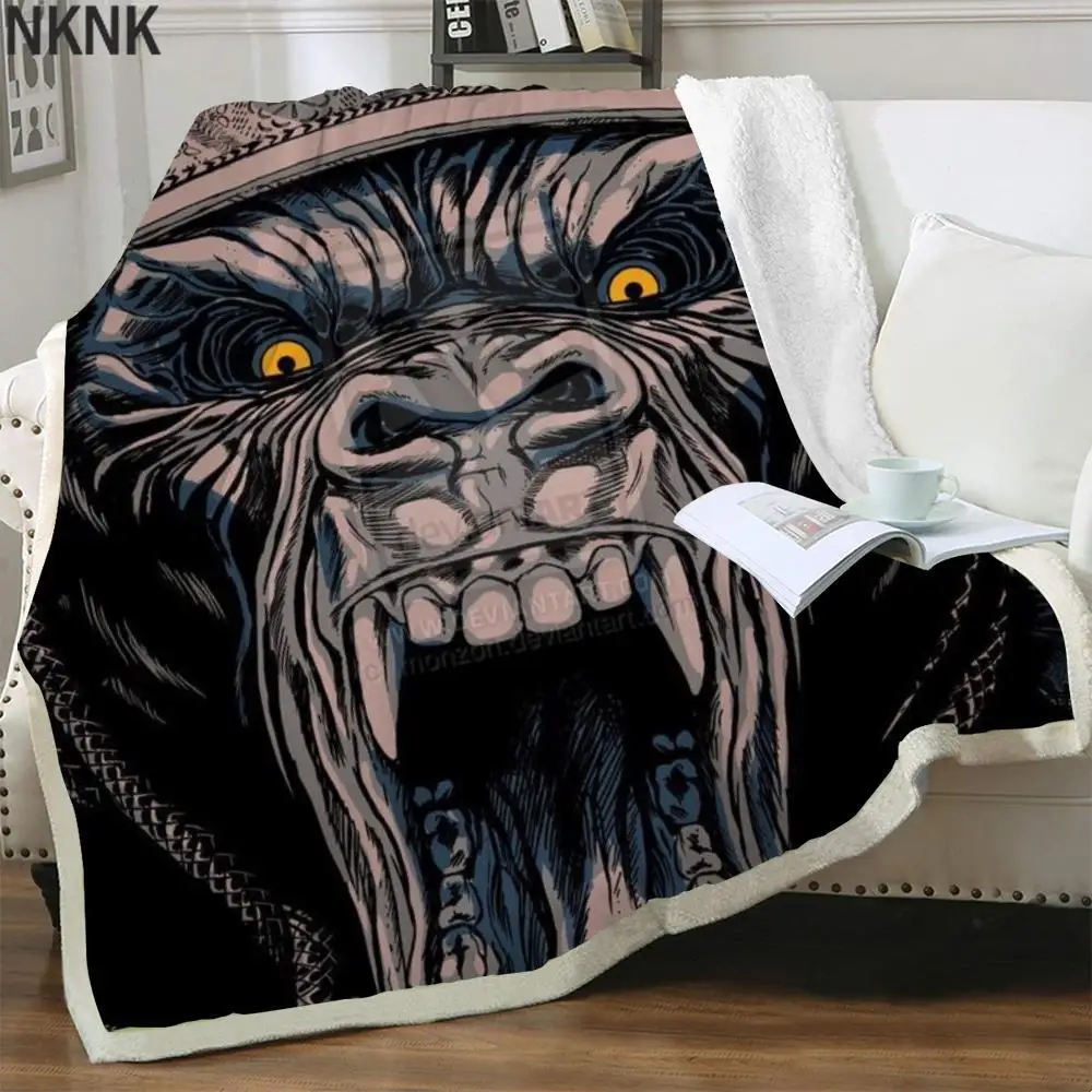 

NKNK Brank Orangutan Blankets Animal Bedding Throw Ferocious Blankets For Beds Funny 3D Print Sherpa Blanket Animal High Quality