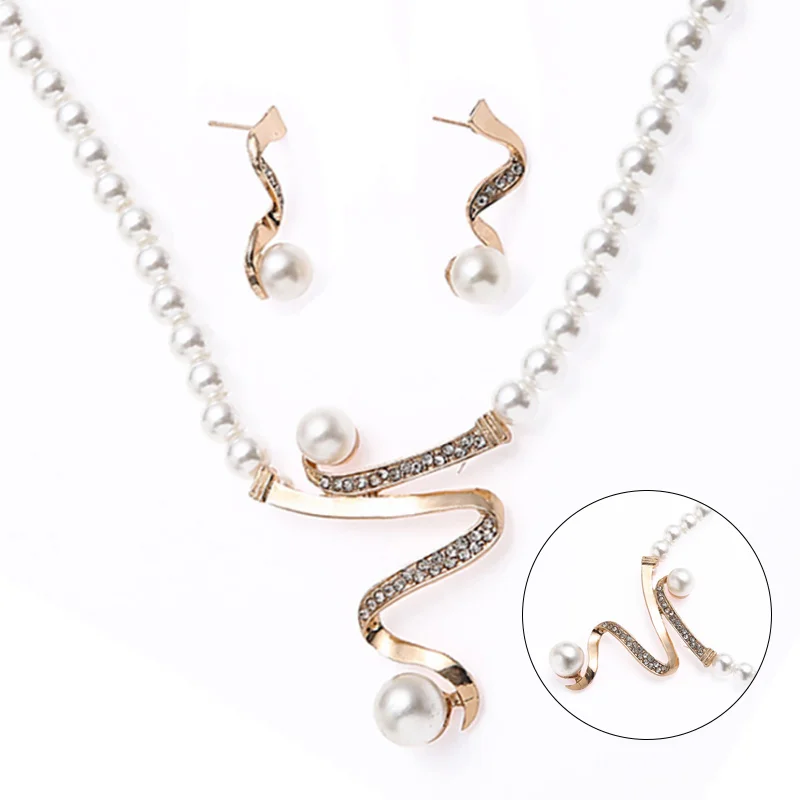 Комплект женских украшений с искусственным жемчугом Свадебный комплект из