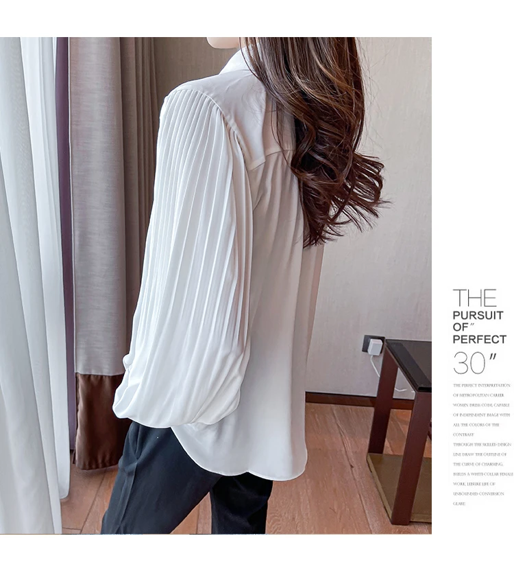 

Houthion Silk Women's Blouses Fashion Silk Blouse Long Sleeve Top Casual New Korean Buttons Solid Shirt Office Lady Regular