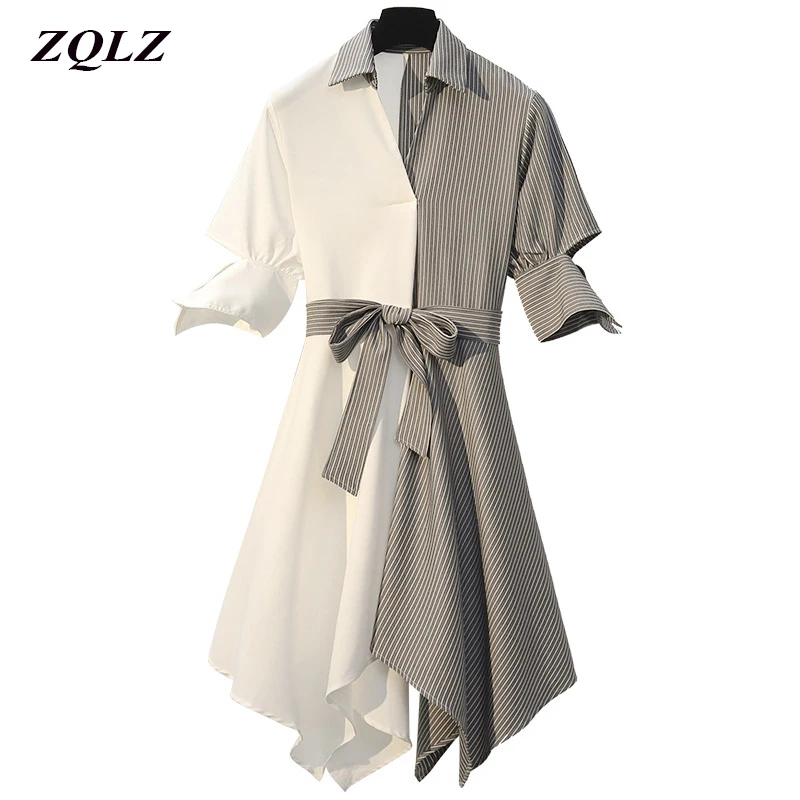 ZQLZ Summer Plus Size Dress Women 2020 New M-4xl Casual Short Sleeve V-neck Loose Chiffon Vesdidos Mujer Vintage Dresses | Женская