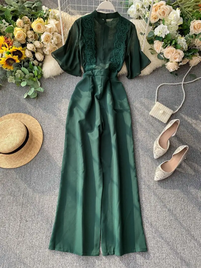 Кружевной комбинезон Женская одежда 2020 корейские винтажные элегантные прямые