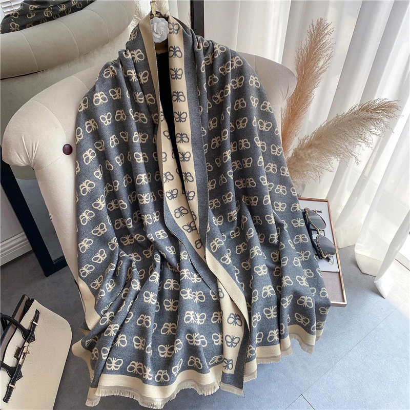 

Winter Print Double Sided Cashmere Scarf Women Hijab Pashmina Warm Neckerchief Blanket Bufanda Travel New Echarpe Gift 2022