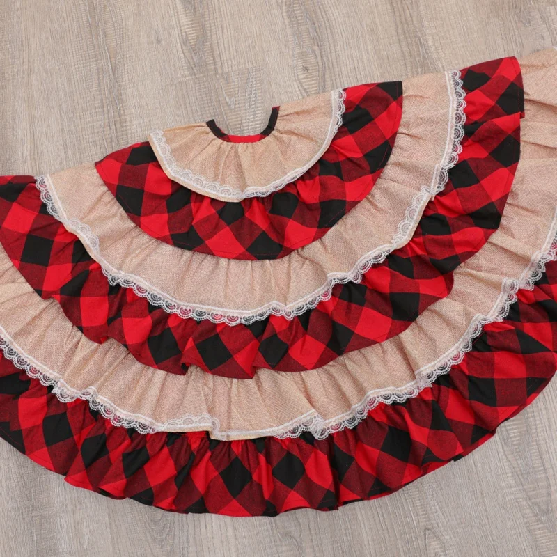 Рождественская клетчатая льняная юбка с изображением дерева красная Черная