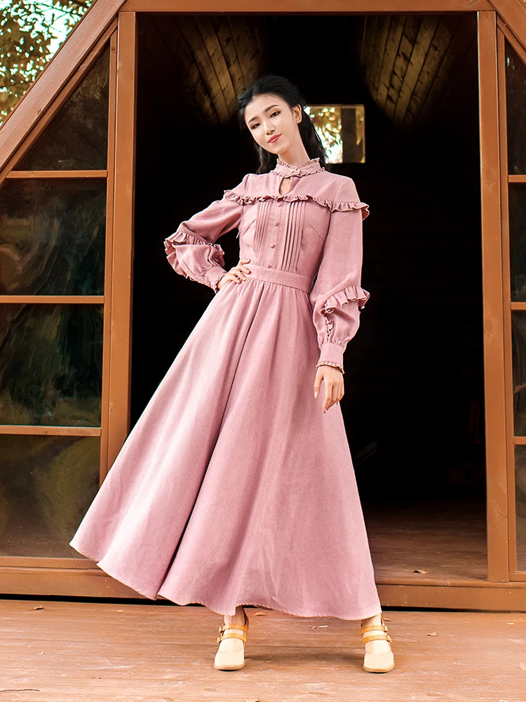 Женское длинное платье Boshow богемное макси с рукавами-фонариками и оборками