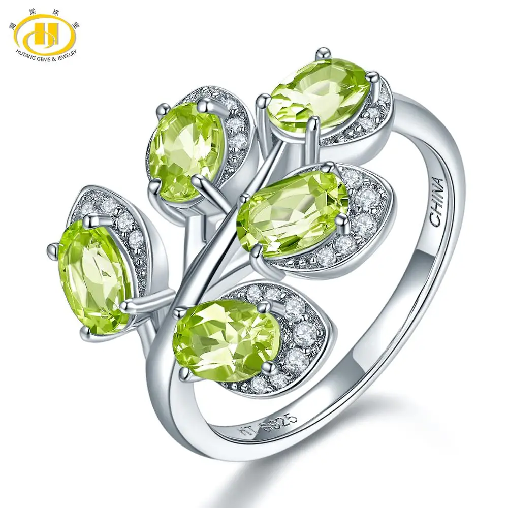 Peridot Hutang натуральный драгоценный камень Небесно Голубой топаз кольца твердые 925 пробы Серебряный лист кольцо ювелирные украшения элегантный дизайн для женщин подарок - Цвет камня: Peridot