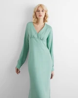 women vintage front cross green party dress long sleeve sexy v neck sheath solid casual dress 2021 winter new fashion dress
